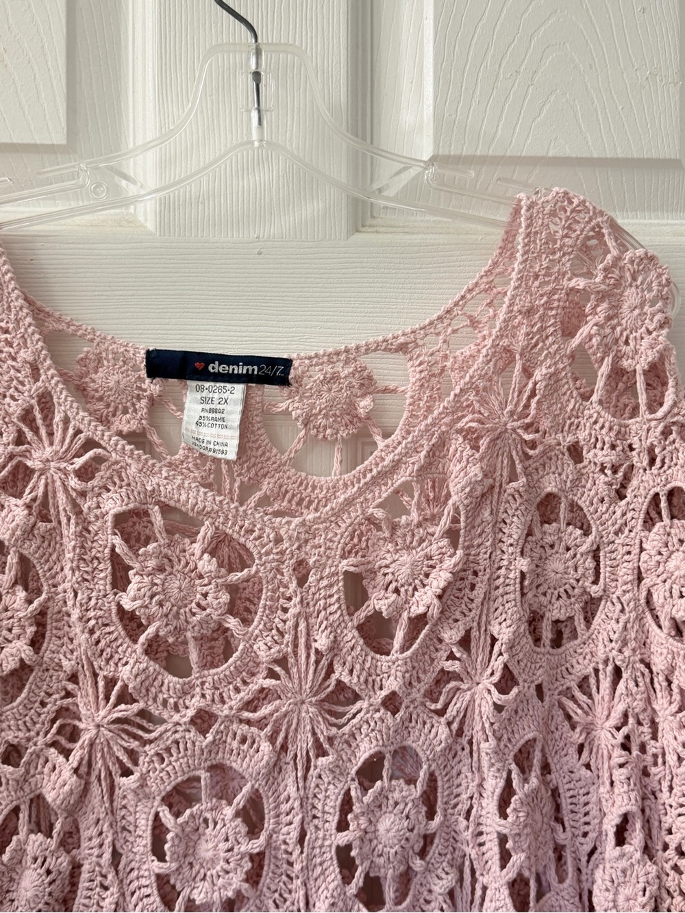 Denim&Co Blush Pink Crochet Openwork Tunic Top - Picture 4 of 7